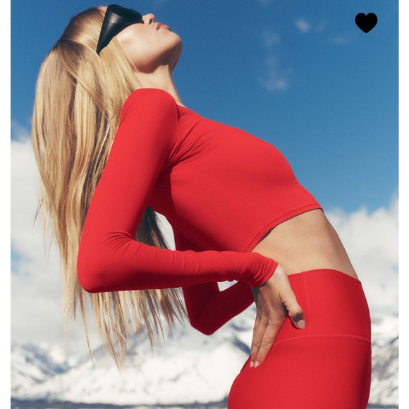 Alo Finesse Bright Red Long Sleeve Crop Top XS NWT